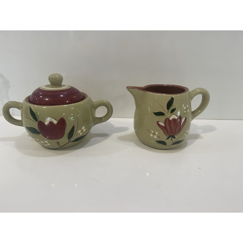 Stangl Magnolia Creamer & Sugar Bowl w/Lid Hand Painted Vintage S19